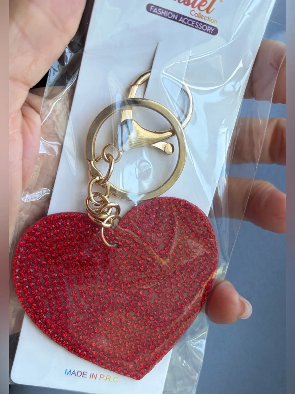 Red Heart Crystal Keychain - Gold Hardware
